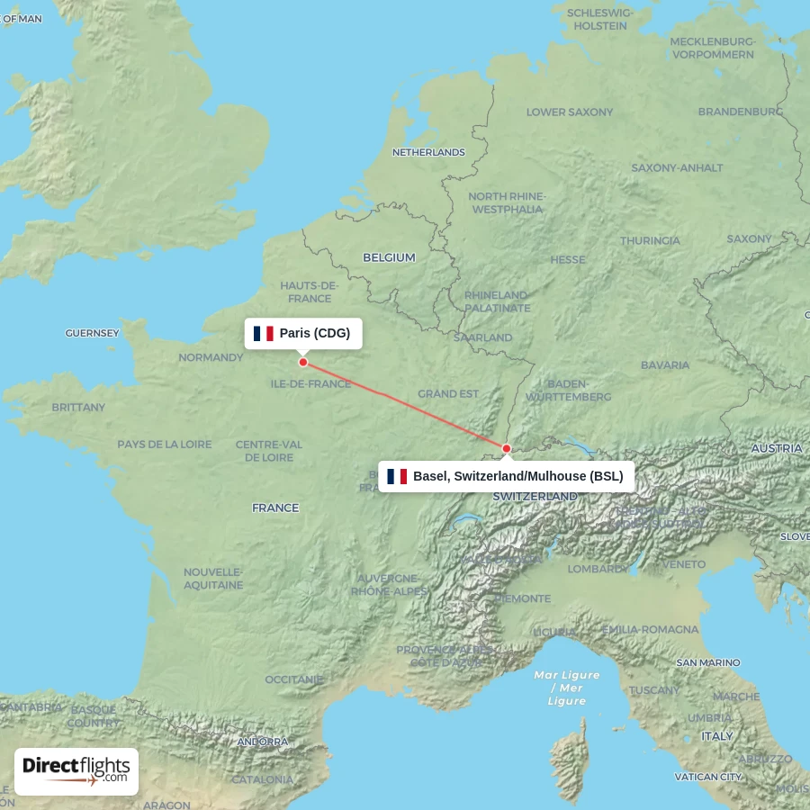 BSL - CDG route map