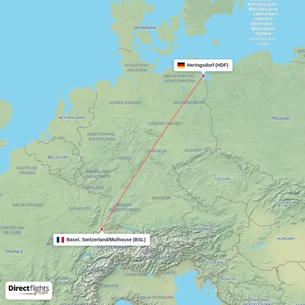 Basel, Switzerland/Mulhouse - Heringsdorf direct flight map