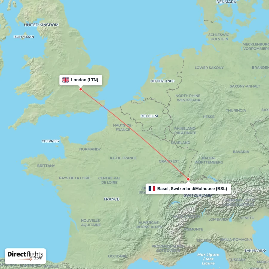 BSL - LTN route map