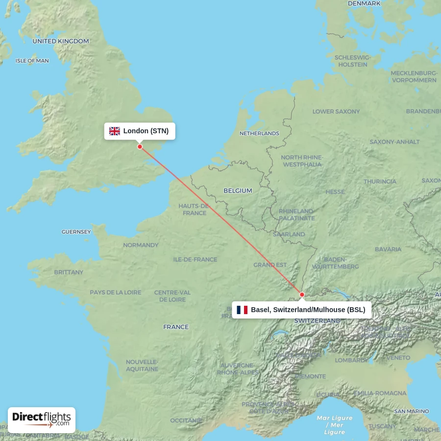 BSL - STN route map