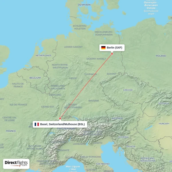 Basel, Switzerland/Mulhouse - Berlin direct flight map
