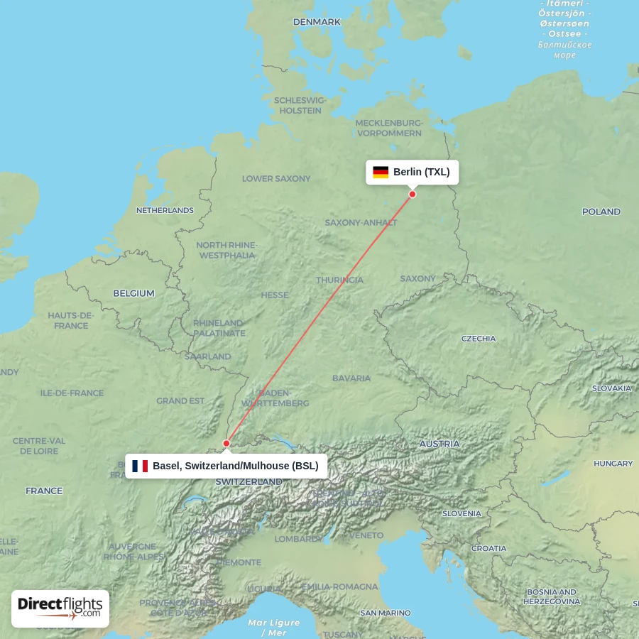 BSL - TXL route map