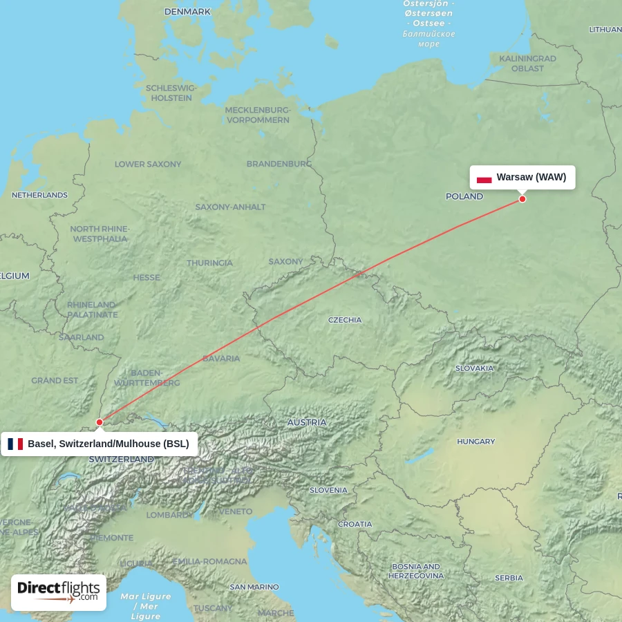 BSL - WAW route map