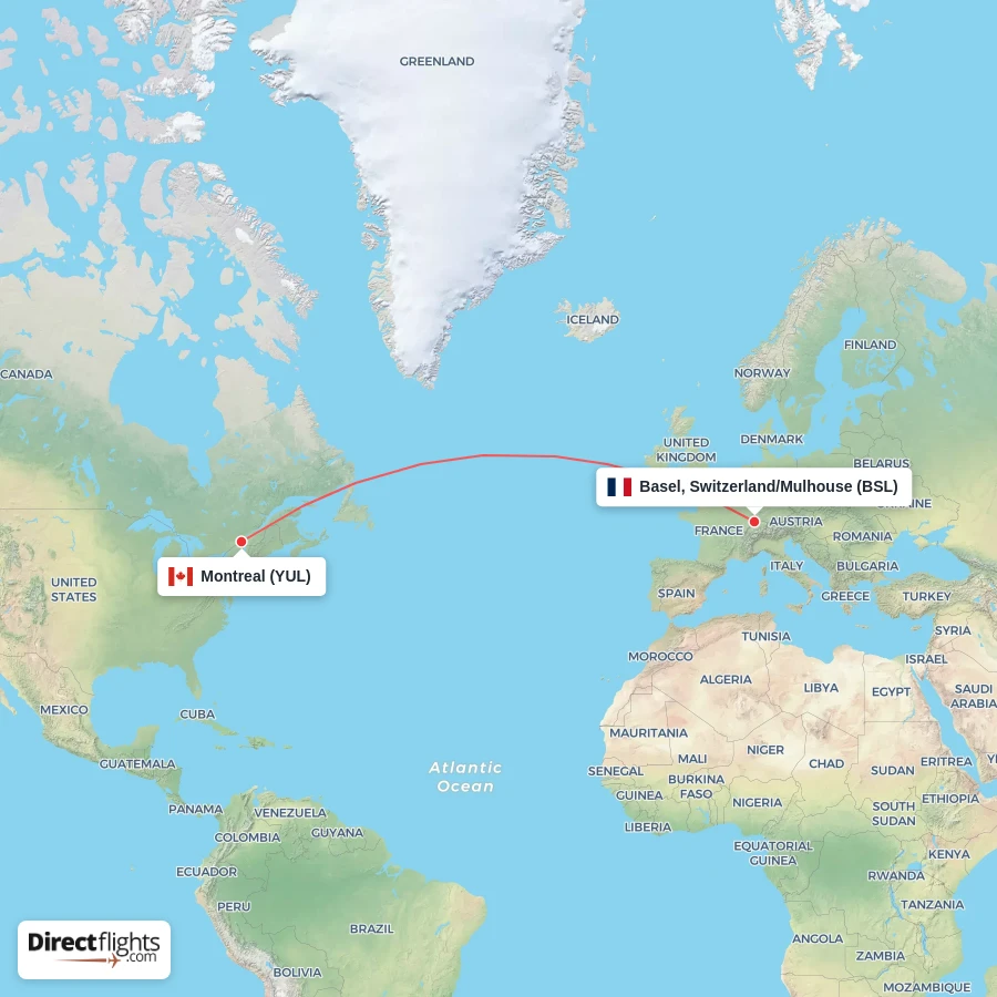BSL - YUL route map