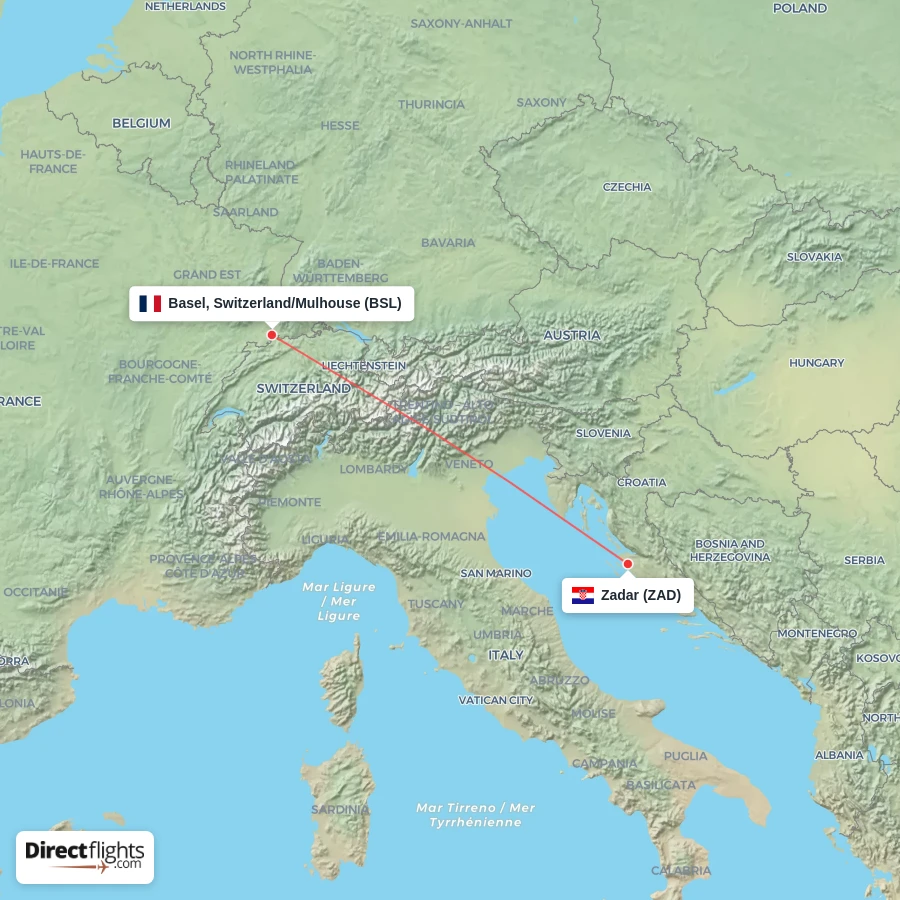 BSL - ZAD route map