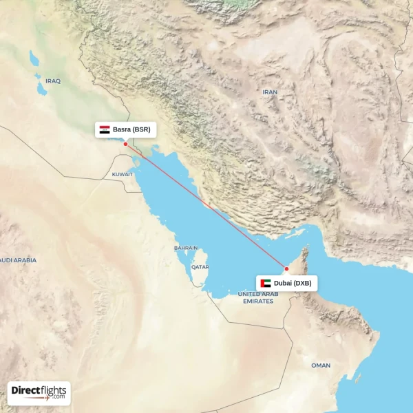 Basra - Dubai direct flight map
