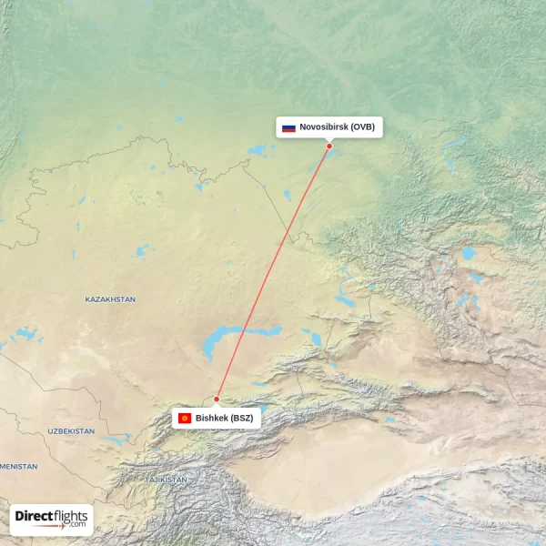 Bishkek - Novosibirsk direct flight map