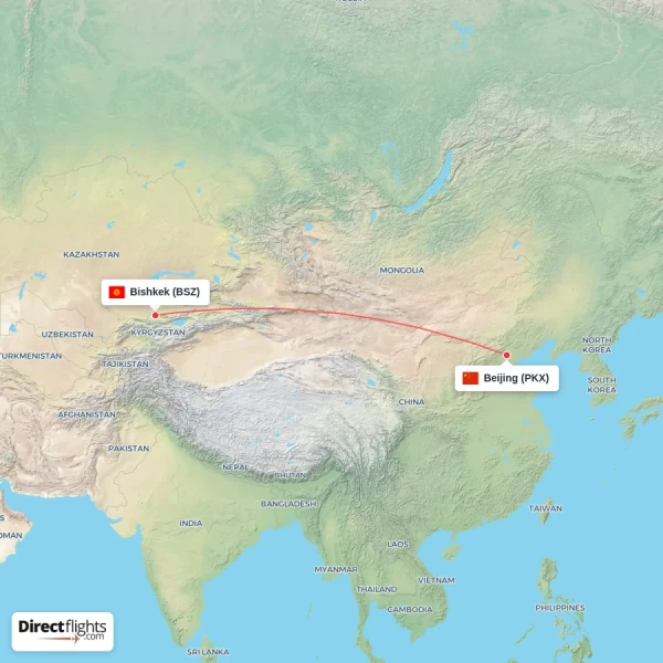 Bishkek - Beijing direct flight map