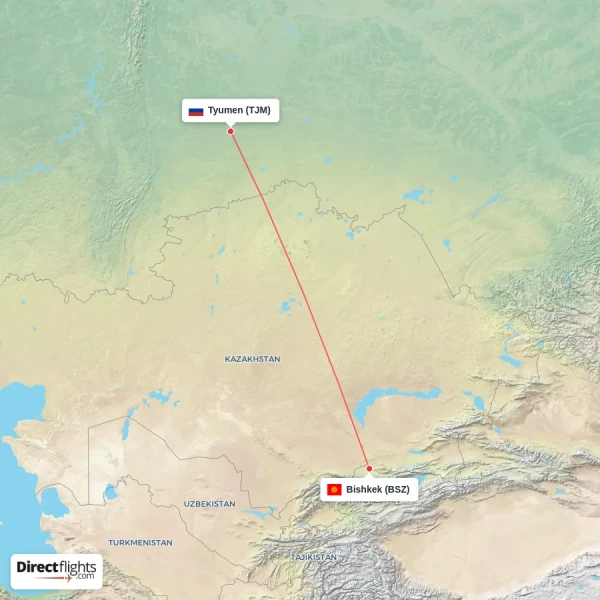 Bishkek - Tyumen direct flight map