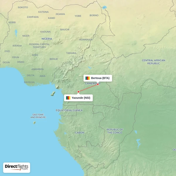 Bertoua - Yaounde direct flight map