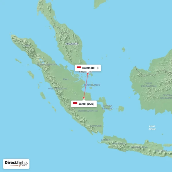 Batam - Jambi direct flight map