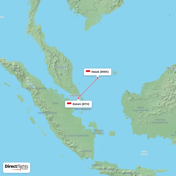Batam - Matak direct flight map