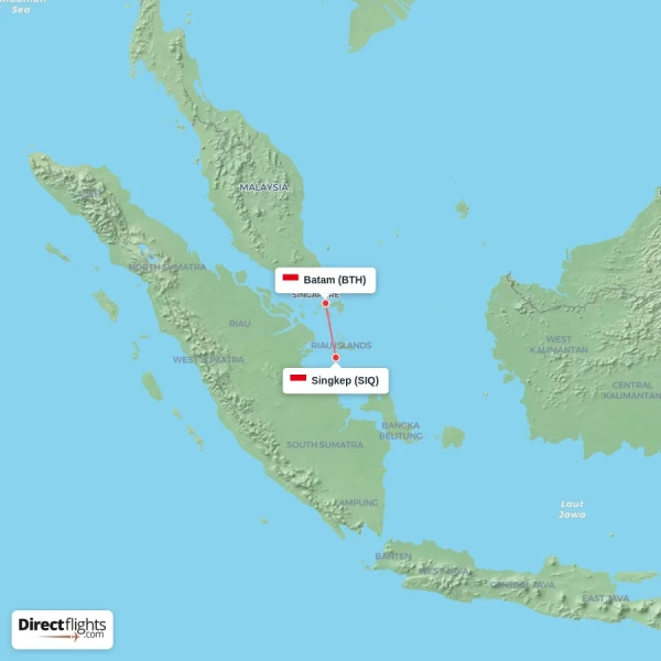Batam - Singkep direct flight map