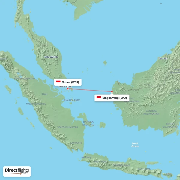 Batam - Singkawang direct flight map