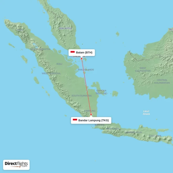 Batam - Bandar Lampung direct flight map