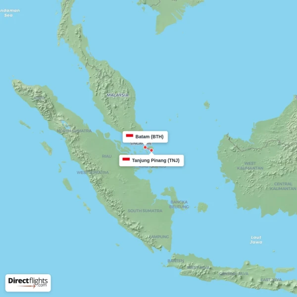 Batam - Tanjung Pinang direct flight map