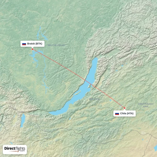 Bratsk - Chita direct flight map