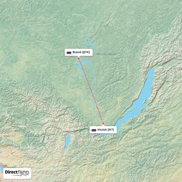 Bratsk - Irkutsk direct flight map
