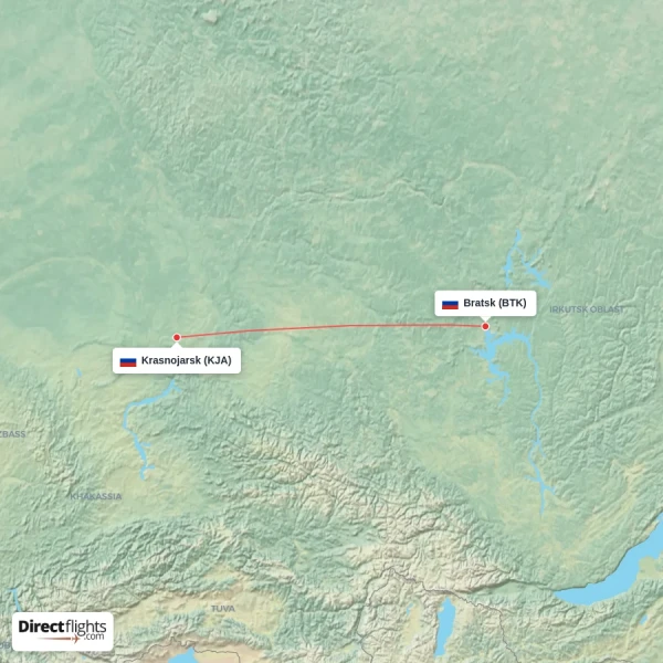 Bratsk - Krasnojarsk direct flight map