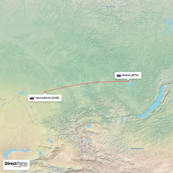 Bratsk - Novosibirsk direct flight map