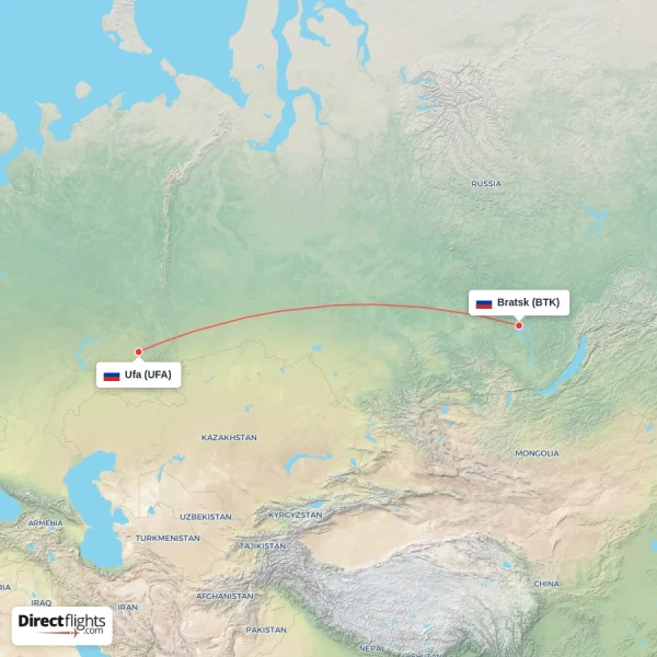Bratsk - Ufa direct flight map