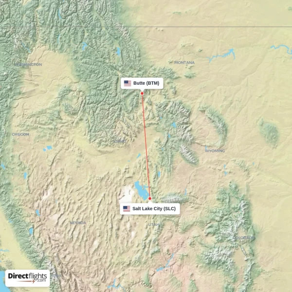 Butte - Salt Lake City direct flight map