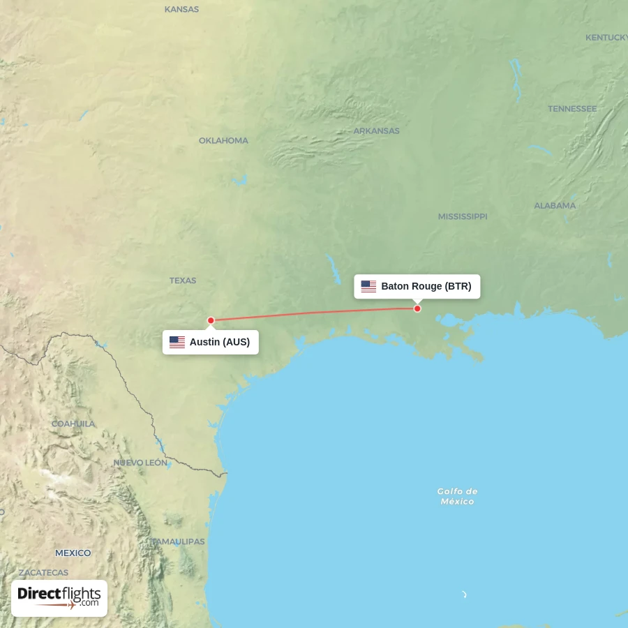BTR - AUS route map