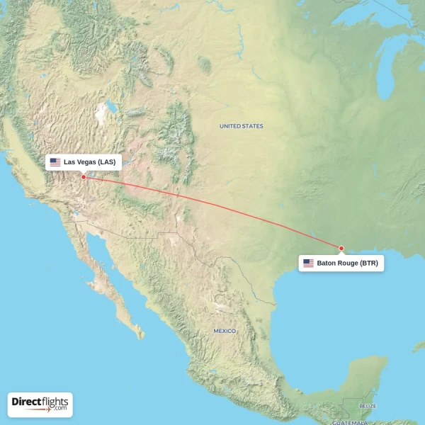 Baton Rouge - Las Vegas direct flight map