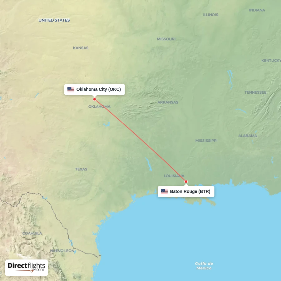 BTR - OKC route map
