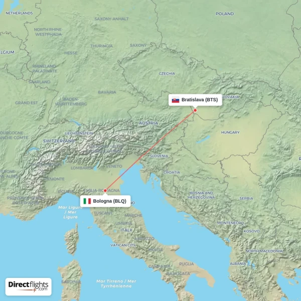 Bratislava - Bologna direct flight map