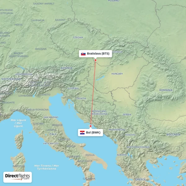 Bratislava - Bol direct flight map
