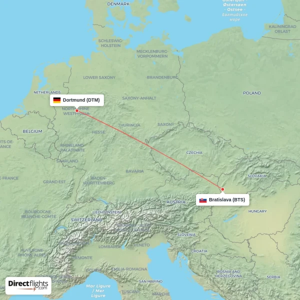 Bratislava - Dortmund direct flight map