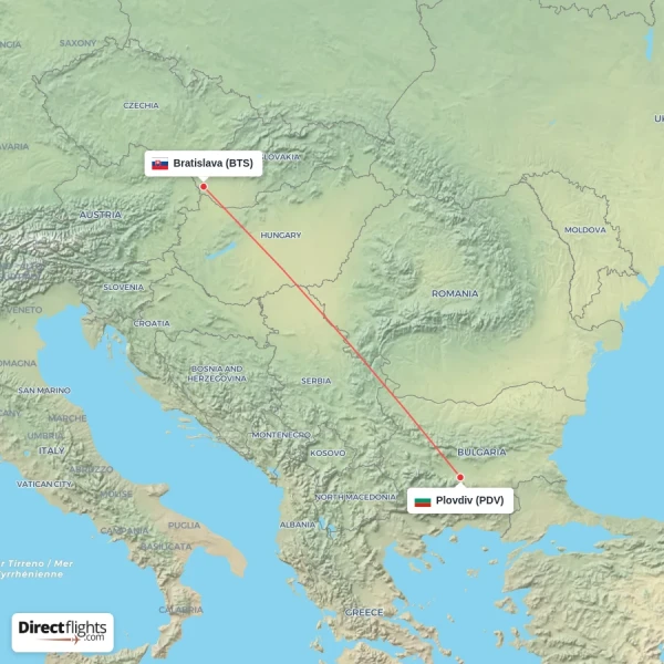 Bratislava - Plovdiv direct flight map