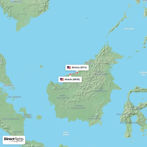 Bintulu - Mukah direct flight map