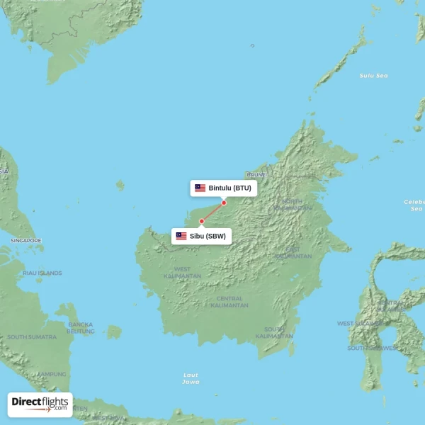 Bintulu - Sibu direct flight map