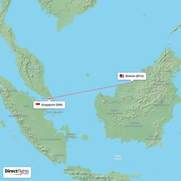 Bintulu - Singapore direct flight map