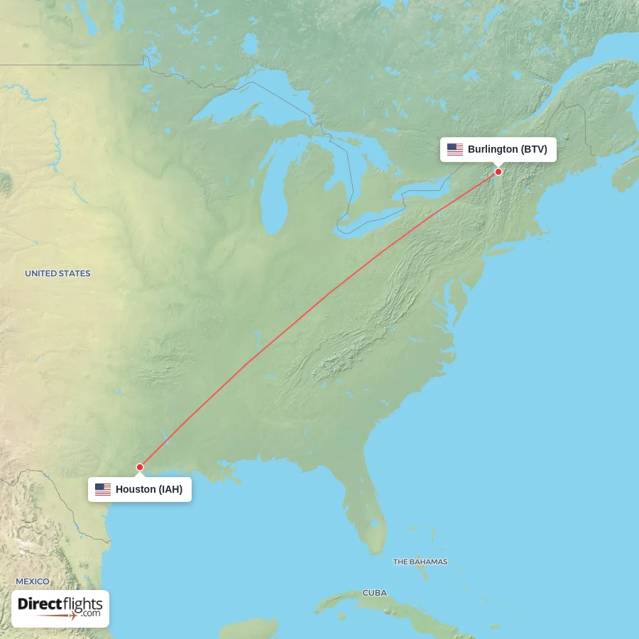 BTV - IAH route map