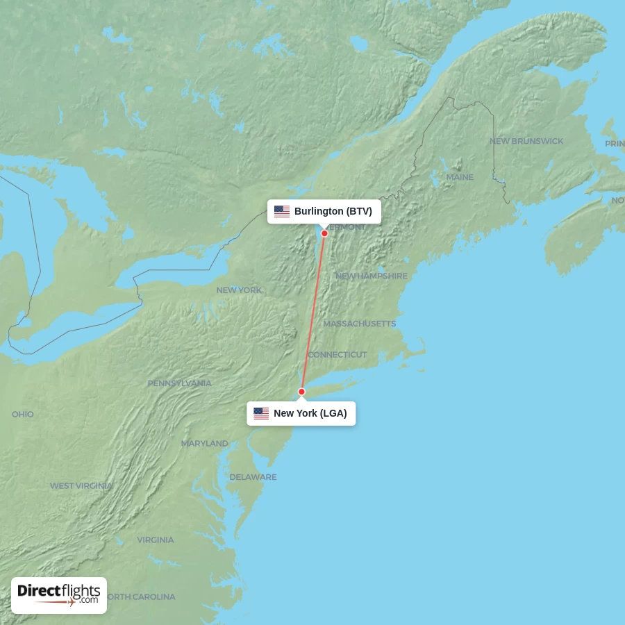 BTV - LGA route map