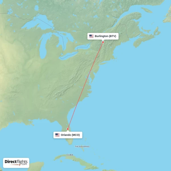 Burlington - Orlando direct flight map