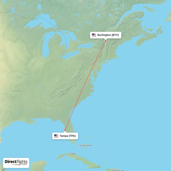 Burlington - Tampa direct flight map
