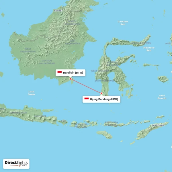 Batulicin - Ujung Pandang direct flight map