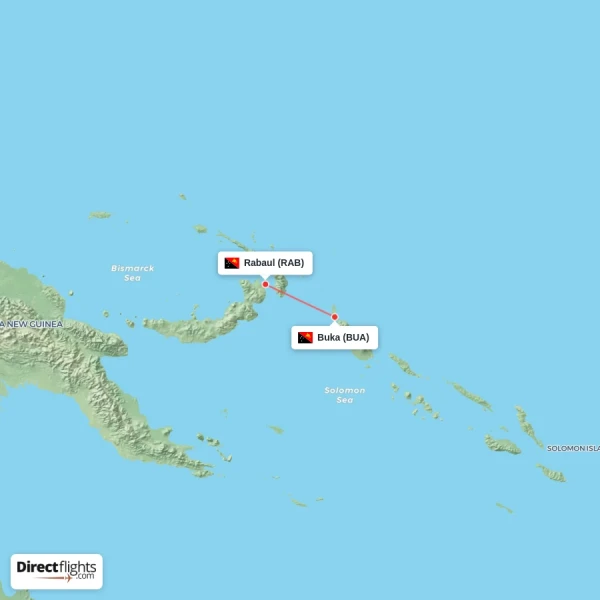 Buka - Rabaul direct flight map