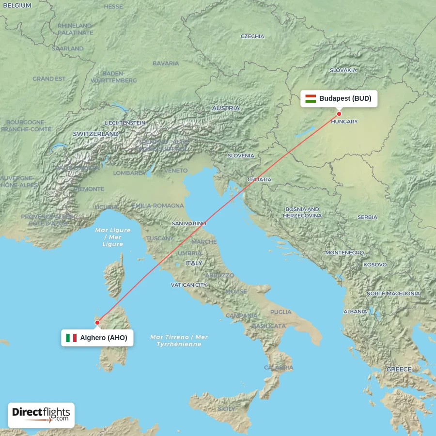 BUD - AHO route map