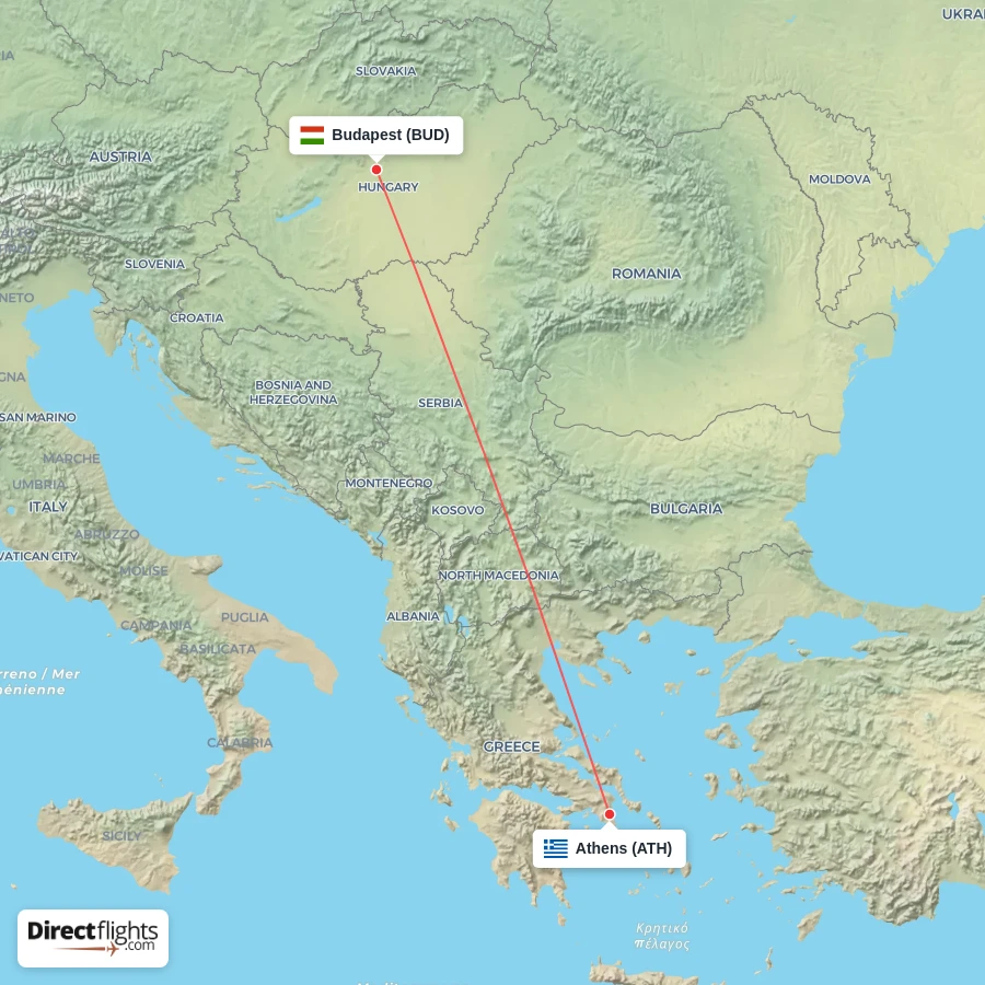 BUD - ATH route map