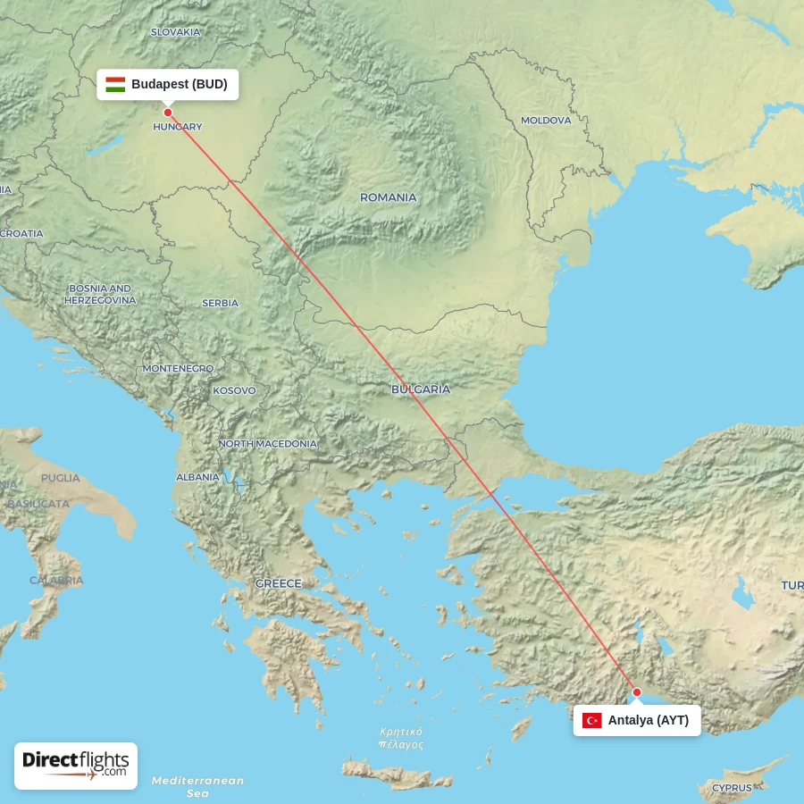 BUD - AYT route map