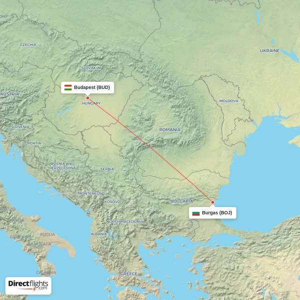 Budapest - Burgas direct flight map