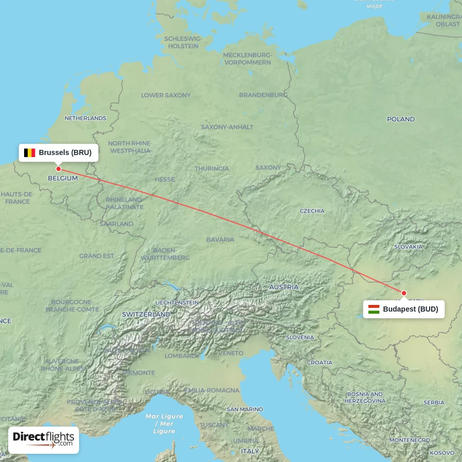 BUD - BRU route map