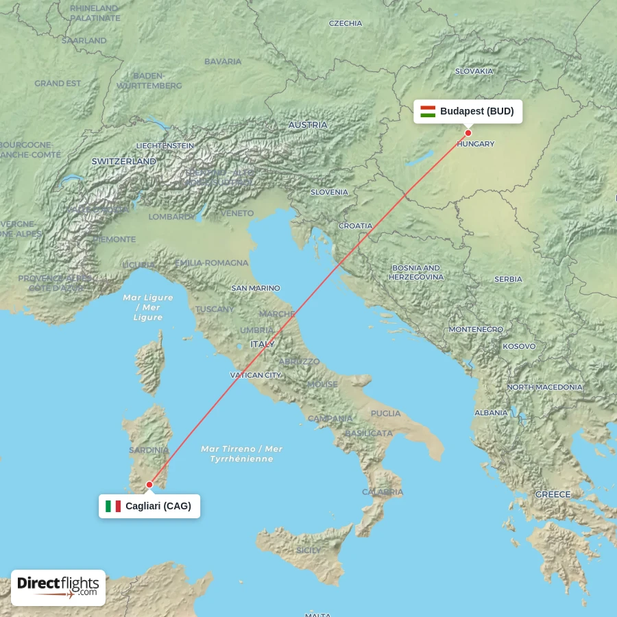 BUD - CAG route map