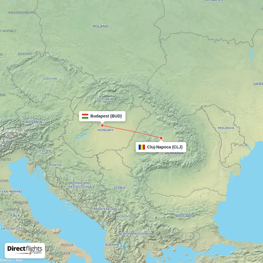 BUD - CLJ route map