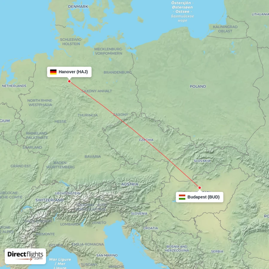 BUD - HAJ route map